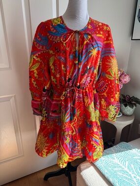 FARM Rio Vibrant Multicolor Tie-Front Boho  Dress